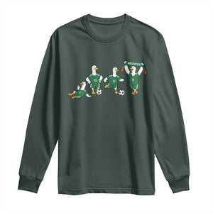 Funny Mexico Merlin the Duck Playing Soccer Graphic Long Sleeve Shirt Mexican Spirit Football Fans Cheer TS02 Dark Forest Green Print Your Wear