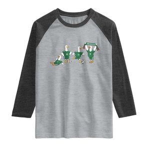 Funny Mexico Merlin the Duck Playing Soccer Graphic Raglan Shirt Mexican Spirit Football Fans Cheer TS02 Heather Gray Heather Charcoal Print Your Wear