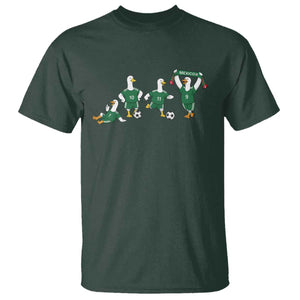 Funny Mexico Merlin the Duck Playing Soccer Graphic T Shirt Mexican Spirit Football Fans Cheer TS02 Dark Forest Green Print Your Wear