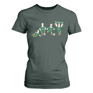 Funny Mexico Merlin the Duck Playing Soccer Graphic T Shirt For Women Mexican Spirit Football Fans Cheer TS02 Dark Forest Green Print Your Wear