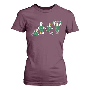 Funny Mexico Merlin the Duck Playing Soccer Graphic T Shirt For Women Mexican Spirit Football Fans Cheer TS02 Maroon Print Your Wear