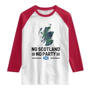 No Scotland No Party Tartan Plaid and Map Raglan Shirt Vintage Scottish Football Supporter Sports Fans Spirit TS02 White Red Print Your Wear