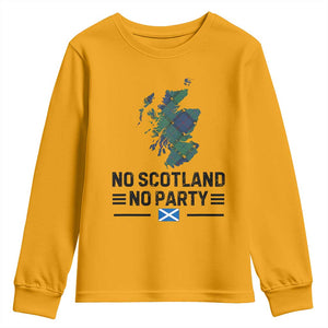 No Scotland No Party Tartan Plaid and Map Youth Sweatshirt Vintage Scottish Football Supporter Sports Fans Spirit TS02 Gold Print Your Wear