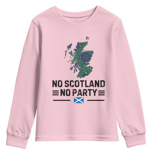 No Scotland No Party Tartan Plaid and Map Youth Sweatshirt Vintage Scottish Football Supporter Sports Fans Spirit TS02 Light Pink Print Your Wear