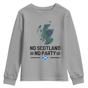 No Scotland No Party Tartan Plaid and Map Youth Sweatshirt Vintage Scottish Football Supporter Sports Fans Spirit TS02 Sport Gray Print Your Wear