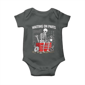 Waiting On Parts Skeleton Mechanic Baby Onesie Funny Sarcastic Auto Garage Repair Tech