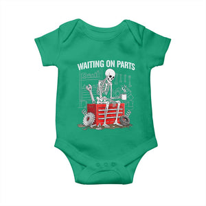 Waiting On Parts Skeleton Mechanic Baby Onesie Funny Sarcastic Auto Garage Repair Tech