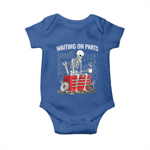 Waiting On Parts Skeleton Mechanic Baby Onesie Funny Sarcastic Auto Garage Repair Tech