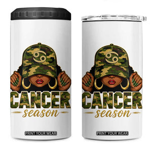 Zodiac Queen Cancer Season Retro Camo Camouflage Graphic 4 in 1 Can Cooler Tumbler June July Horoscope Birthday Gift Melanin Women