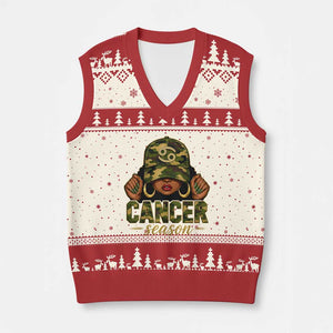 Zodiac Queen Cancer Season Retro Camo Camouflage Graphic V-Neck Knit Sweater Vest June July Horoscope Birthday Gift Melanin Women