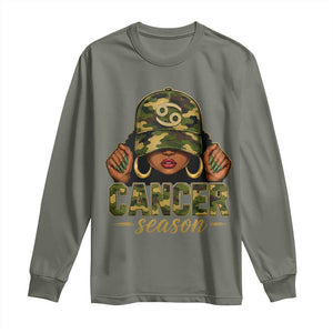 Zodiac Queen Cancer Season Retro Camo Camouflage Graphic Long Sleeve Shirt June July Horoscope Birthday Gift Melanin Women