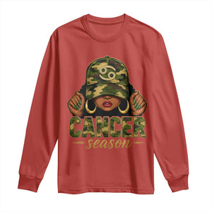 Zodiac Queen Cancer Season Retro Camo Camouflage Graphic Long Sleeve Shirt June July Horoscope Birthday Gift Melanin Women
