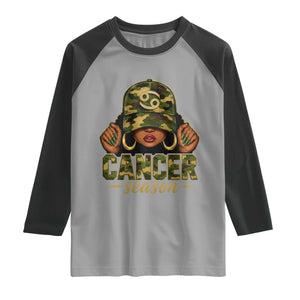 Zodiac Queen Cancer Season Retro Camo Camouflage Graphic Raglan Shirt June July Horoscope Birthday Gift Melanin Women
