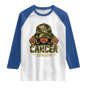 Zodiac Queen Cancer Season Retro Camo Camouflage Graphic Raglan Shirt June July Horoscope Birthday Gift Melanin Women
