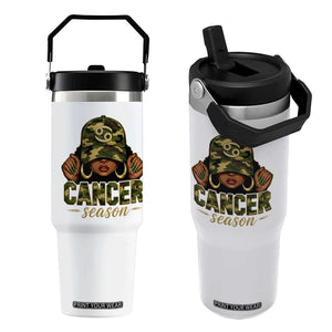 Zodiac Queen Cancer Season Retro Camo Camouflage Graphic Flip Straw Tumbler June July Horoscope Birthday Gift Melanin Women