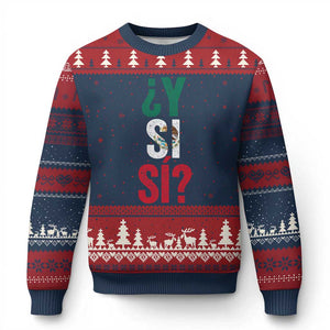 Y Si Si Vintage Mexican Flag Ugly Christmas Sweater What If Spanish Slang Mexico Soccer Football Fans TS02 Navy Red Print Your Wear