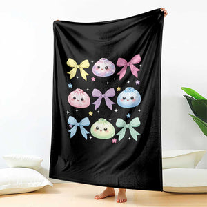 Kawaii Dumpling and Bows Aesthetic Graphic Throw Blanket Cute Pastel Bao Dim Sum Coquette Aesthetic