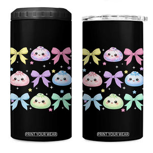 Kawaii Dumpling and Bows Aesthetic Graphic 4 in 1 Can Cooler Tumbler Cute Pastel Bao Dim Sum Coquette Aesthetic
