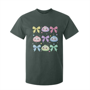 Kawaii Dumpling and Bows Aesthetic Graphic T Shirt For Kid Cute Pastel Bao Dim Sum Coquette Aesthetic