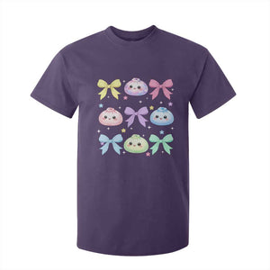 Kawaii Dumpling and Bows Aesthetic Graphic T Shirt For Kid Cute Pastel Bao Dim Sum Coquette Aesthetic