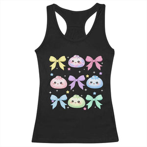 Kawaii Dumpling and Bows Aesthetic Graphic Racerback Tank Top Cute Pastel Bao Dim Sum Coquette Aesthetic