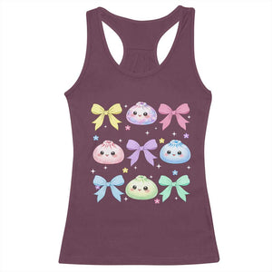 Kawaii Dumpling and Bows Aesthetic Graphic Racerback Tank Top Cute Pastel Bao Dim Sum Coquette Aesthetic