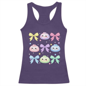 Kawaii Dumpling and Bows Aesthetic Graphic Racerback Tank Top Cute Pastel Bao Dim Sum Coquette Aesthetic