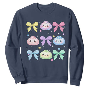 Kawaii Dumpling and Bows Aesthetic Graphic Sweatshirt Cute Pastel Bao Dim Sum Coquette Aesthetic