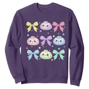 Kawaii Dumpling and Bows Aesthetic Graphic Sweatshirt Cute Pastel Bao Dim Sum Coquette Aesthetic