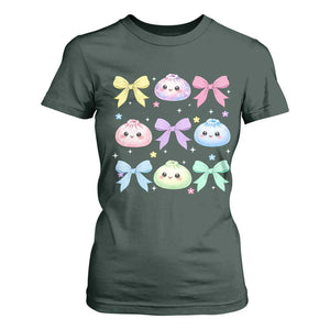 Kawaii Dumpling and Bows Aesthetic Graphic T Shirt For Women Cute Pastel Bao Dim Sum Coquette Aesthetic