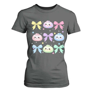 Kawaii Dumpling and Bows Aesthetic Graphic T Shirt For Women Cute Pastel Bao Dim Sum Coquette Aesthetic
