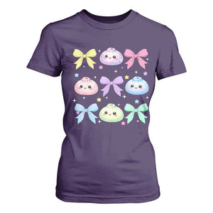 Kawaii Dumpling and Bows Aesthetic Graphic T Shirt For Women Cute Pastel Bao Dim Sum Coquette Aesthetic