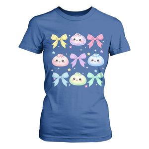 Kawaii Dumpling and Bows Aesthetic Graphic T Shirt For Women Cute Pastel Bao Dim Sum Coquette Aesthetic