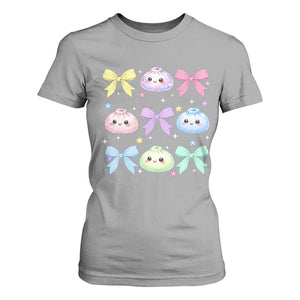 Kawaii Dumpling and Bows Aesthetic Graphic T Shirt For Women Cute Pastel Bao Dim Sum Coquette Aesthetic