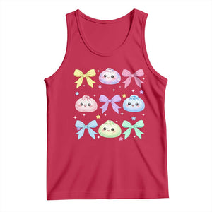 Kawaii Dumpling and Bows Aesthetic Graphic Tank Top Cute Pastel Bao Dim Sum Coquette Aesthetic
