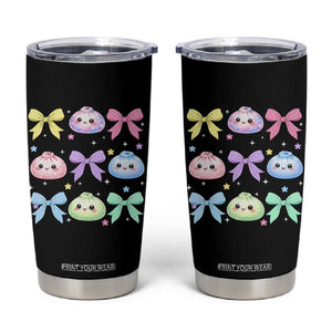 Kawaii Dumpling and Bows Aesthetic Graphic Tumbler Cup Cute Pastel Bao Dim Sum Coquette Aesthetic