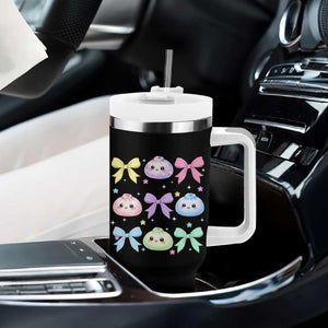 Kawaii Dumpling and Bows Aesthetic Graphic Tumbler With Handle Cute Pastel Bao Dim Sum Coquette Aesthetic