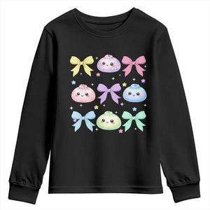 Kawaii Dumpling and Bows Aesthetic Graphic Youth Sweatshirt Cute Pastel Bao Dim Sum Coquette Aesthetic