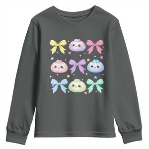 Kawaii Dumpling and Bows Aesthetic Graphic Youth Sweatshirt Cute Pastel Bao Dim Sum Coquette Aesthetic
