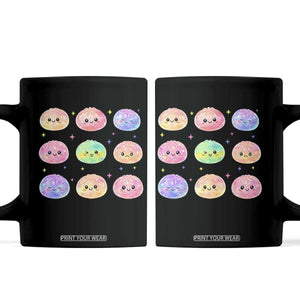 Kawaii Glitter Dumpling Face Grid Graphic Coffee Mug Cute Pastel Bao Emoji Expressions