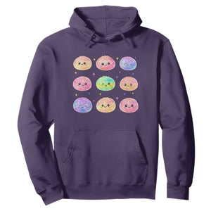 Kawaii Glitter Dumpling Face Grid Graphic Hoodie Cute Pastel Bao Emoji Expressions