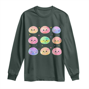 Kawaii Glitter Dumpling Face Grid Graphic Long Sleeve Shirt Cute Pastel Bao Emoji Expressions