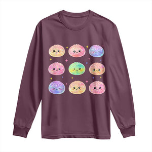 Kawaii Glitter Dumpling Face Grid Graphic Long Sleeve Shirt Cute Pastel Bao Emoji Expressions