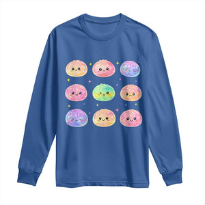 Kawaii Glitter Dumpling Face Grid Graphic Long Sleeve Shirt Cute Pastel Bao Emoji Expressions