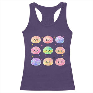 Kawaii Glitter Dumpling Face Grid Graphic Racerback Tank Top Cute Pastel Bao Emoji Expressions