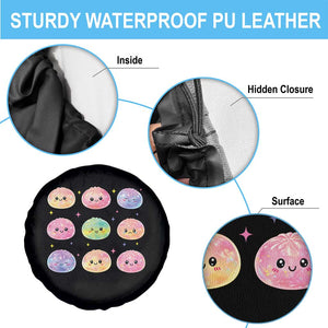Kawaii Glitter Dumpling Face Grid Graphic Spare Tire Cover Cute Pastel Bao Emoji Expressions