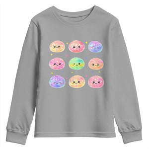 Kawaii Glitter Dumpling Face Grid Graphic Youth Sweatshirt Cute Pastel Bao Emoji Expressions