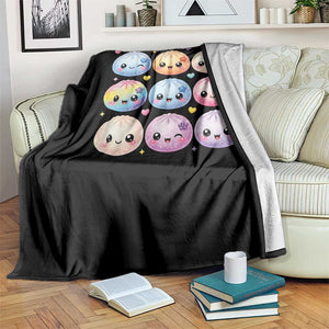 Kawaii Glitter Dumpling Bao Dim Sum Graphic Throw Blanket Cute Pastel Foodie Squishy Hearts and Flowers