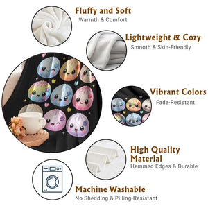 Kawaii Glitter Dumpling Bao Dim Sum Graphic Throw Blanket Cute Pastel Foodie Squishy Hearts and Flowers