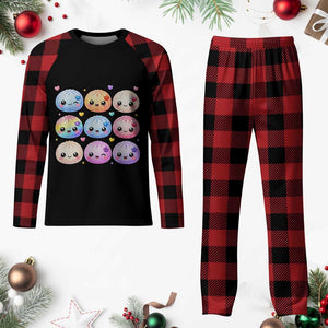 Kawaii Glitter Dumpling Bao Dim Sum Graphic Plaid Pajama Set Cute Pastel Foodie Squishy Hearts and Flowers